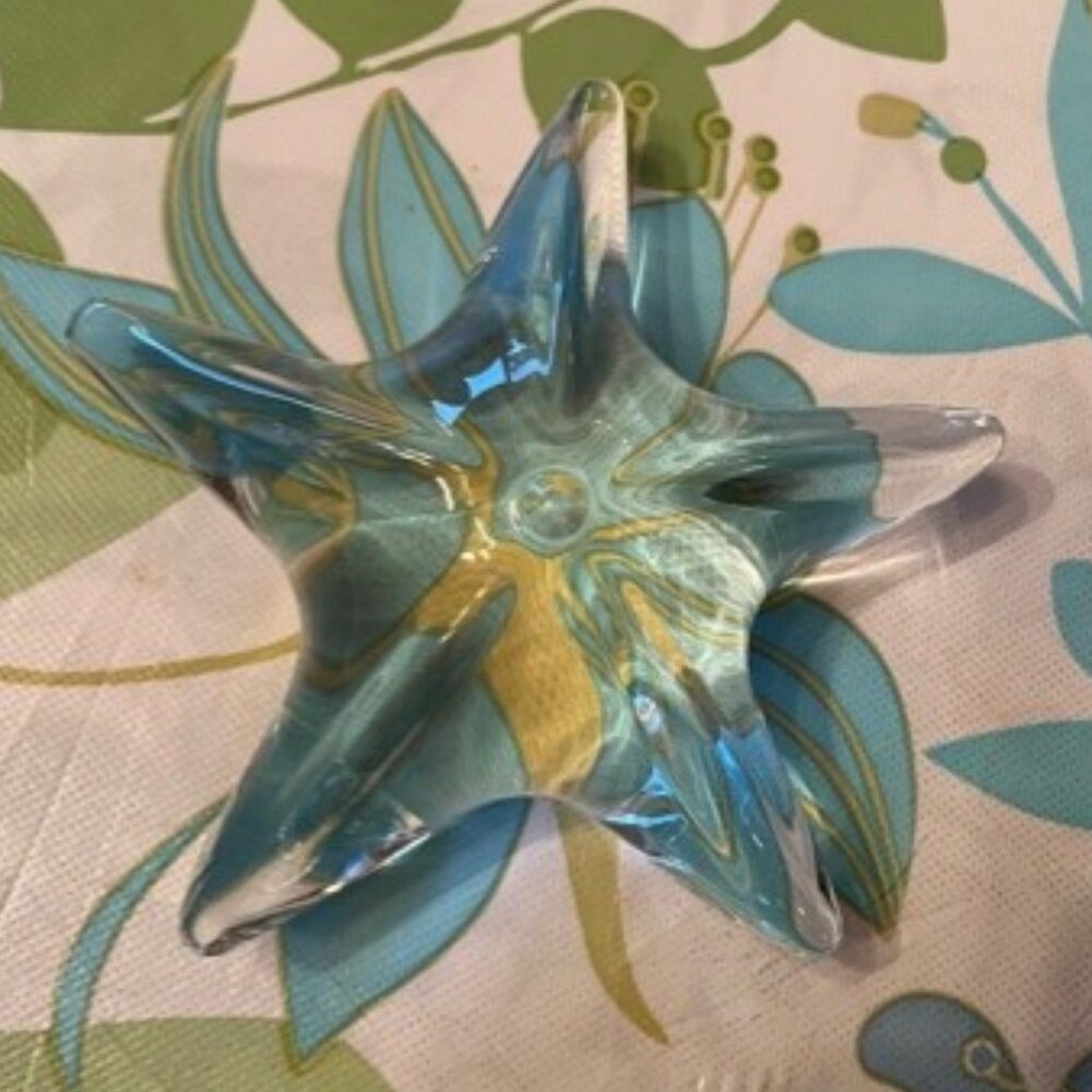 Vintage Handblown Art Glass Lead Crystal Starfish Paperweight